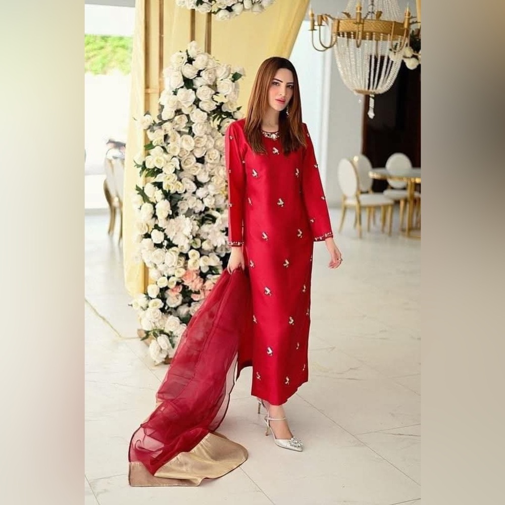 Pakistani branded silk 3 piece silk suit